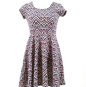 Aeropostale Fit & Flare Dress Small Cap Sleeve Geometric Print Skater Dress
